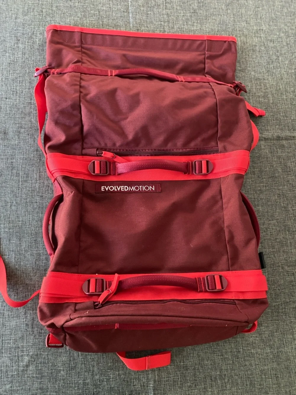 Maroon Empack Roll-Top Weight Lifting Travel Backpack with Water Weights